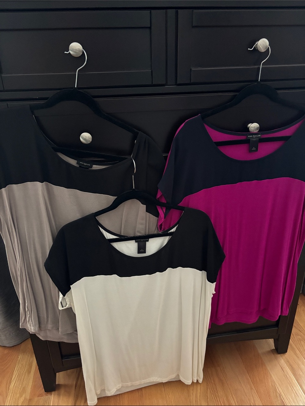 Ann Taylor Colorblock Scoop Neck Tops - Black, Fuchsia & Cream